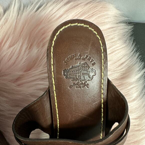 JOHN A FRYE Elvira Open Toe Studded Wooden Heel Sandal Dark Brown Size 7.5 - Picture 5 of 7